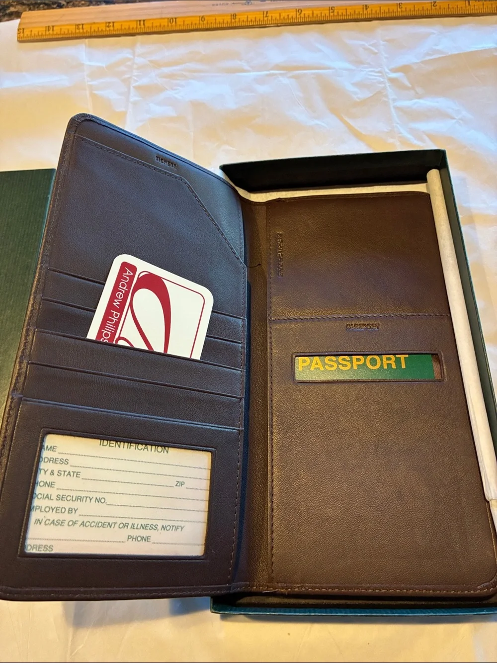 Unused Brown or Burgundy Leather Travel Card & Key Holder